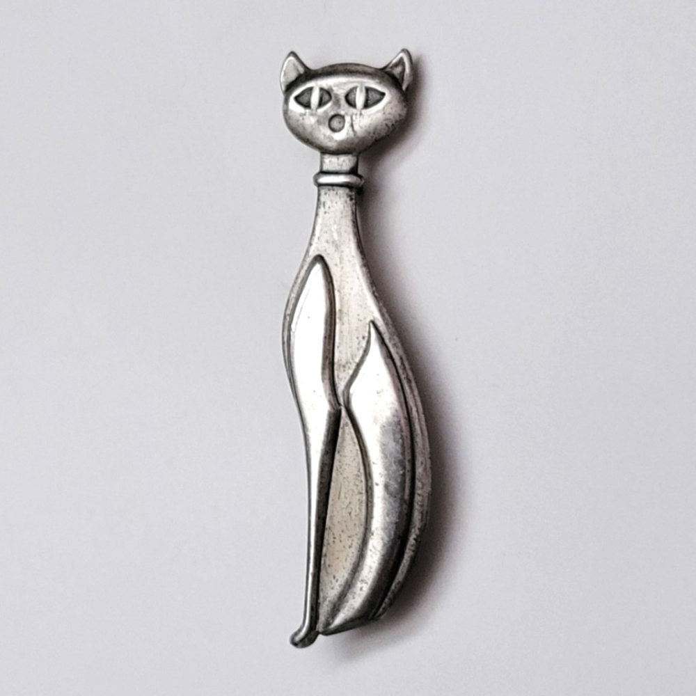 Sterling Silver Cat Brooch Pin • Mid-Century Vintage • Kitty 50s Beaucraft